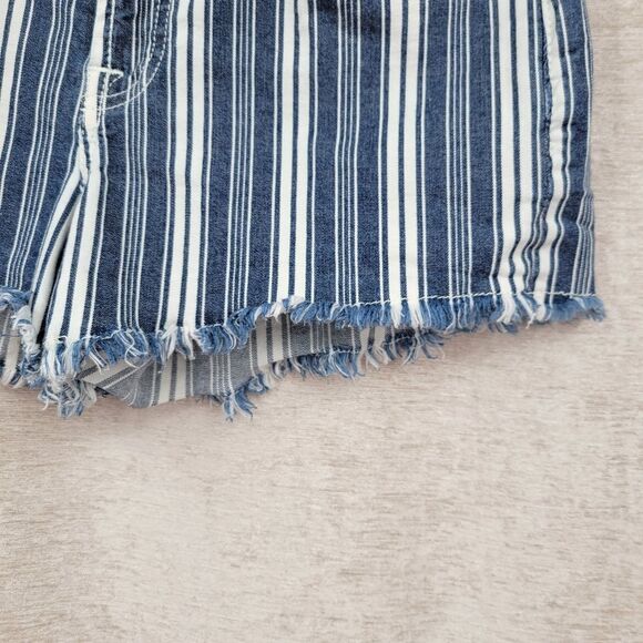 7FAM 7 For All Mankind Striped Blue Denim Jean Women's Shorts Frayed Cutoff - Picture 2 of 10